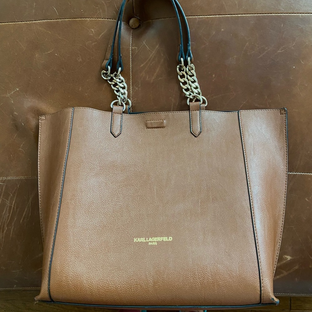 Karl Lagerfeld honey brown leather tote bag